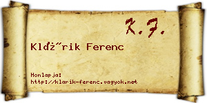 Klárik Ferenc névjegykártya